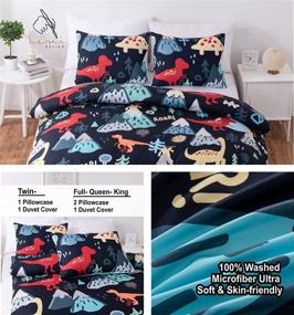 img 2 attached to 🦖 Full Size Duvet Cover Set with Zipper - Soft & Breathable Brushed Microfiber - Dinosaur Toddler Bed Kids' Art Deco Bedroom - Black Aesthetic Bedding Collection for Teens Boys - Unique Pattern