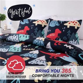 img 1 attached to 🦖 Full Size Duvet Cover Set with Zipper - Soft & Breathable Brushed Microfiber - Dinosaur Toddler Bed Kids' Art Deco Bedroom - Black Aesthetic Bedding Collection for Teens Boys - Unique Pattern