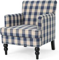 🔵 christopher knight home evete tufted fabric club chair in blue checkerboard pattern with dark brown finish logo