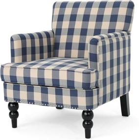 img 2 attached to 🔵 Christopher Knight Home Evete Tufted Fabric Club Chair in Blue Checkerboard Pattern with Dark Brown Finish