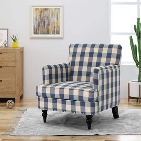 img 1 attached to 🔵 Christopher Knight Home Evete Tufted Fabric Club Chair in Blue Checkerboard Pattern with Dark Brown Finish