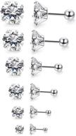 👂 hypoallergenic stud earrings pack set for women and girls: surgical steel cubic zirconia studs, 6 pairs (3mm-8mm), tiny small earrings studs logo