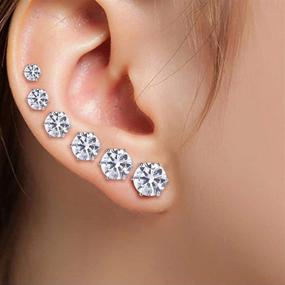 img 2 attached to 👂 Hypoallergenic Stud Earrings Pack Set for Women and Girls: Surgical Steel Cubic Zirconia Studs, 6 Pairs (3mm-8mm), Tiny Small Earrings Studs