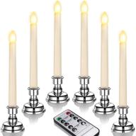 🕯️ ymenow led taper candles set of 6: remote-controlled battery operated flameless candlesticks with silvery holders for christmas decoration - ivory white логотип