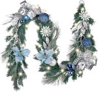 🎄 valery madelyn 6ft winter land garland: pre-lit silver blue xmas decor with 20 led lights & ball ornaments - perfect for front door, window, fireplace, and mantle - battery operated logo