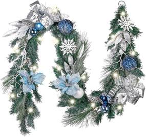 img 4 attached to 🎄 Valery Madelyn 6ft Winter Land Garland: Pre-Lit Silver Blue Xmas Decor with 20 LED Lights & Ball Ornaments - Perfect for Front Door, Window, Fireplace, and Mantle - Battery Operated
