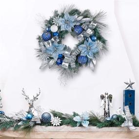 img 2 attached to 🎄 Valery Madelyn 6ft Winter Land Garland: Pre-Lit Silver Blue Xmas Decor with 20 LED Lights & Ball Ornaments - Perfect for Front Door, Window, Fireplace, and Mantle - Battery Operated