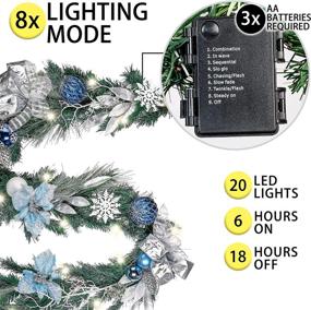img 1 attached to 🎄 Valery Madelyn 6ft Winter Land Garland: Pre-Lit Silver Blue Xmas Decor with 20 LED Lights & Ball Ornaments - Perfect for Front Door, Window, Fireplace, and Mantle - Battery Operated