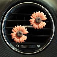 🌼 set of 2 car charm daisy flower air vent clips - beautiful and cute automotive interior trim decorations accessories for car air freshening (orange) logo