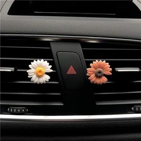 img 2 attached to 🌼 Set of 2 Car Charm Daisy Flower Air Vent Clips - Beautiful and Cute Automotive Interior Trim Decorations Accessories for Car Air Freshening (Orange)