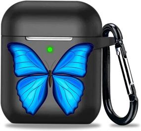 img 4 attached to 🦋 Мягкий силиконовый чехол для AirPods с дизайном бабочки - чехол LitoDream для девочек Apple AirPods 2 и 1 с брелоком (черный + голубая бабочка)