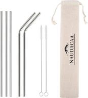 🥤 naudacaa 7-pack stainless steel metal straws with case - extra long reusable straws for smoothie - bent drinking straws 10.5'' length, 0.24'' diameter - includes 2 cleaning brushes logo