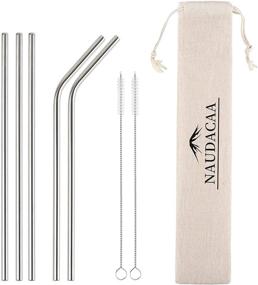 img 4 attached to 🥤 Naudacaa 7-Pack Stainless Steel Metal Straws with Case - Extra Long Reusable Straws for Smoothie - Bent Drinking Straws 10.5'' length, 0.24'' diameter - Includes 2 Cleaning Brushes