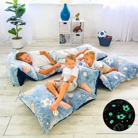 img 4 attached to 🛏️ COLUX Glow in The Dark 3 in 1 Kids Pillow Bed Floor Lounger Cover - Navy Grey Sports Stuffable Queen Size Fold Out Recliner - Ideal for Boys, Girls, All Ages - Perfect for Reading, Games, Sleep Overs (Pillows Not Included)