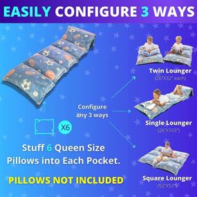 img 3 attached to 🛏️ COLUX Glow in The Dark 3 in 1 Kids Pillow Bed Floor Lounger Cover - Navy Grey Sports Stuffable Queen Size Fold Out Recliner - Ideal for Boys, Girls, All Ages - Perfect for Reading, Games, Sleep Overs (Pillows Not Included)