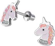 🦄 hypoallergenic pink purple unicorn stud earrings with secure screwback for kids, toddlers, little girls, baby girls | stainless steel ultra sensitive screw back post earrings logo