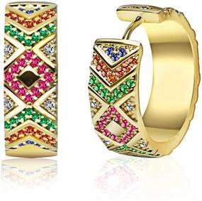 img 4 attached to 🌈 Gold Plated Huggie Earrings for Women and Girls with Rainbow Cubic Zirconia - YUEPIN Hoop Earrings