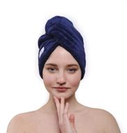 🔵 american soft linen hair drying towel: quick drying turban wrap for long curly wet hair | absorbent & soft head towel cap for women, girls & kids | 2-pack, navy blue logo