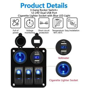 img 1 attached to 🚗 FABOOD F 3 Gang Aluminum Rocker Switch Panel with Digital Voltmeter, Dual USB, and LED Backlit - Ideal for Vehicles, Trucks, Boats, Cars, Marine, RV - Waterproof
