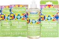 🌿 truly free dish soap liquid starter kit - natural formula, gentle on skin - sweet basil fresh scent - 16-oz pop-top squeeze bottle, 2 refills - no harmful ingredients logo