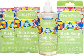 img 4 attached to 🌿 Truly Free Dish Soap Liquid Starter Kit - Natural Formula, Gentle on Skin - Sweet Basil Fresh Scent - 16-oz Pop-Top Squeeze Bottle, 2 Refills - No Harmful Ingredients