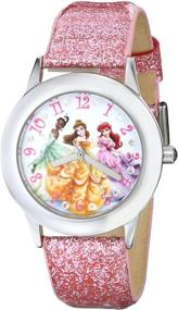img 2 attached to 👑 Disney Kids' W000408 Disney Tween Glitz Princess Stainless Steel Watch - Sparkling Pink Glitter Leather Band