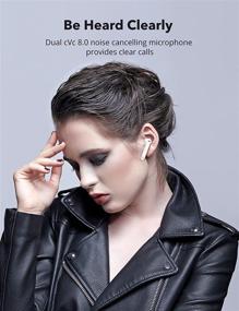 img 2 attached to 🎧 Беспроводные наушники Bluetooth 5.0 с аудио кодеком aptX Hi-Fi, глубоким басом, двойным CVC 8.0 микрофоном шумоподавления для четких звонков, заряжаемым через USB-C футляром, белые - улучшенное аудио качество и четкая связь