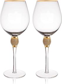 img 4 attached to Set of 2 Gold Rimmed Wine Glasses - Rhinestone Champagne Flutes with Diamond Studs - Long Stem, 16oz, 10-inches Tall - Elegant Glassware and Stemware