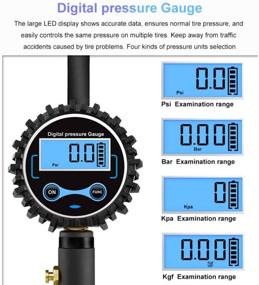 img 2 attached to 🚗 Цифровой манометр для давления в шинах 235Psi с насосом-нагнетателем, точность отображения 0,1 - Насадка для накачки воздуха высокой производительности и компрессорные аксессуары для грузовиков, автомобилей и мотоциклов - В комплекте резиновый шланг и быстроразъемный штуцер