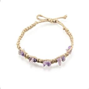 img 4 attached to 🔮 Braided Hemp Cord Anklet Bracelet in BlueRica with Semi Precious Gemstone Chips - Amethyst