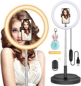 img 4 attached to 📸 11.4'' Desktop Selfie Ring Light with Stand and Phone Holder - Portable Dimmable LED Ring Light for Live Stream, YouTube Video, TikTok, Makeup (Black)