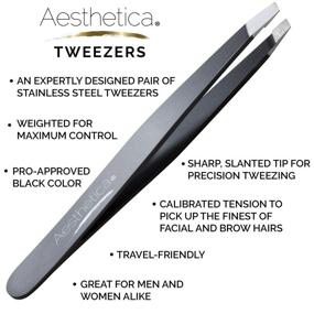 img 3 attached to Precision Slant Tip Tweezers for Eyebrows & Unwanted Hair - Aesthetica Pro-Series Angled Stainless Steel Tweezers