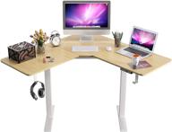 🖥️ 48 inches l-shaped corner standing desk with adjustable height, splice board, and dual motors - white frame (natural) логотип