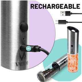 img 1 attached to 🔌 Valieno 2 PACK Electric Salt and Pepper Grinder Set - USB Rechargeable, One-handed Operation, Adjustable Coarseness, Stainless Steel, Refillable Mill with LED Light - Newly Upgraded!