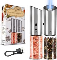 🔌 valieno 2 pack electric salt and pepper grinder set - usb rechargeable, one-handed operation, adjustable coarseness, stainless steel, refillable mill with led light - newly upgraded! logo