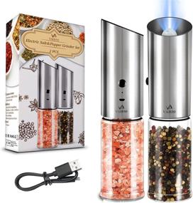 img 4 attached to 🔌 Valieno 2 PACK Electric Salt and Pepper Grinder Set - USB Rechargeable, One-handed Operation, Adjustable Coarseness, Stainless Steel, Refillable Mill with LED Light - Newly Upgraded!