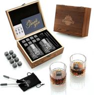 🥃 enhance your whisky experience: whisky stones glasses gift set with 8 granite chilling rocks, 2 glasses, velvet bag, and wooden box (embossed round) - perfect present for christmas/birthday logo