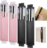 🖊️ versatile 4-piece elastic band pen holder: pu leather sleeve pouch for hardcover journals, notebooks | adjustable & detachable | black & pink color options логотип