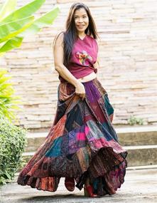 img 1 attached to 💃 Unique Tiered Long Patchwork Skirt Gypsy Boho Multi Colored 100% Silky Rayon for Enhanced SEO