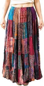 img 4 attached to 💃 Unique Tiered Long Patchwork Skirt Gypsy Boho Multi Colored 100% Silky Rayon for Enhanced SEO