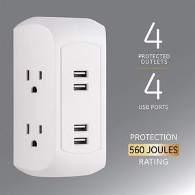 img 2 attached to GE UltraPro 4-Outlet Surge Protector with 4 USB Ports, 2 Pack, Spaced Wall Tap, Side-Access, Charging Station for iPhone, iPad, Samsung Galaxy, Google Pixel – 560 Joules, UL Listed, White (50036)