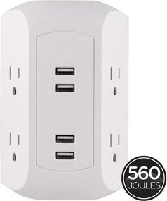 img 3 attached to GE UltraPro 4-Outlet Surge Protector with 4 USB Ports, 2 Pack, Spaced Wall Tap, Side-Access, Charging Station for iPhone, iPad, Samsung Galaxy, Google Pixel – 560 Joules, UL Listed, White (50036)