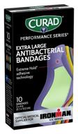 🩹 curad ironman xl antibacterial bandages: extreme hold fabric bandages, 10 count with curim5018 performance series логотип