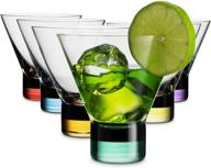 🍸 mitbak martini glasses 8 oz (set of 6) - stylish colorful bases, elegant stemless bar glassware. perfect for martinis, cocktails, whiskey, margaritas & more! european-made cocktail glasses logo