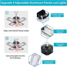 img 3 attached to 💡 Deformable LED Garage Lights 120W, Upgraded Adjustable 4 Panel E26 LED Garage Ceiling Light with Holder, 50000 Hours Lifespan, 6000-6500K, 360° Area LED Lighting for Shop, Barn, Warehouse & Commercial