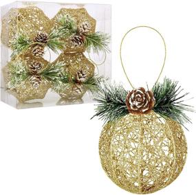 img 4 attached to 🎄 Exquisite Gold Pinecone Rattan Christmas Ball Ornaments - Set of 4 for Xmas Trees, Weddings, and Parties