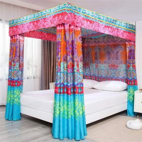 img 4 attached to Bohemian 4 Corner Post Bed Curtain Canopy Drapes for Queen Size - Ideal for Adults and Girls (Red)