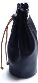 img 1 attached to Premium Black Leather Drawstring Pouch - High Quality and Genuine