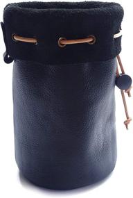 img 2 attached to Premium Black Leather Drawstring Pouch - High Quality and Genuine