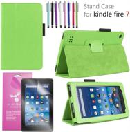 🔥 epicgadget premium pu leather case for amazon fire 7 (2019/2017 release) + screen protector & stylus - green logo